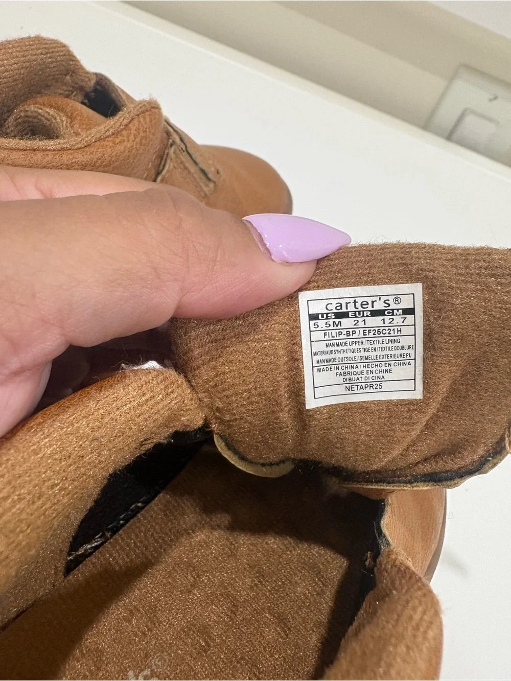 Carter's Tan Brown Leather Hook-and-Loop Baby Walkers